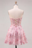 Sparkly Sky Blue Floral Corset A-Line Short Homecoming Dress