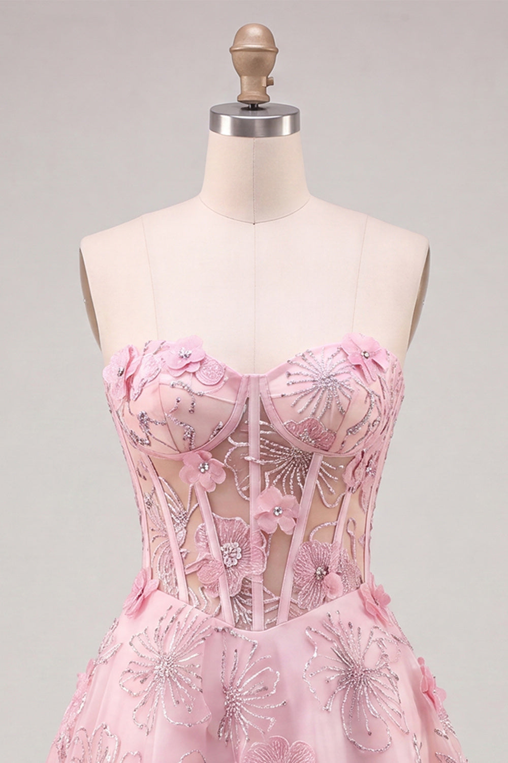 Sparkly Sky Blue Floral Corset A-Line Short Homecoming Dress