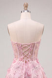 Sparkly Sky Blue Floral Corset A-Line Short Homecoming Dress