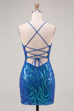 Sparkly Gold Sequin Tight V-Neck Short Homecoming Dress