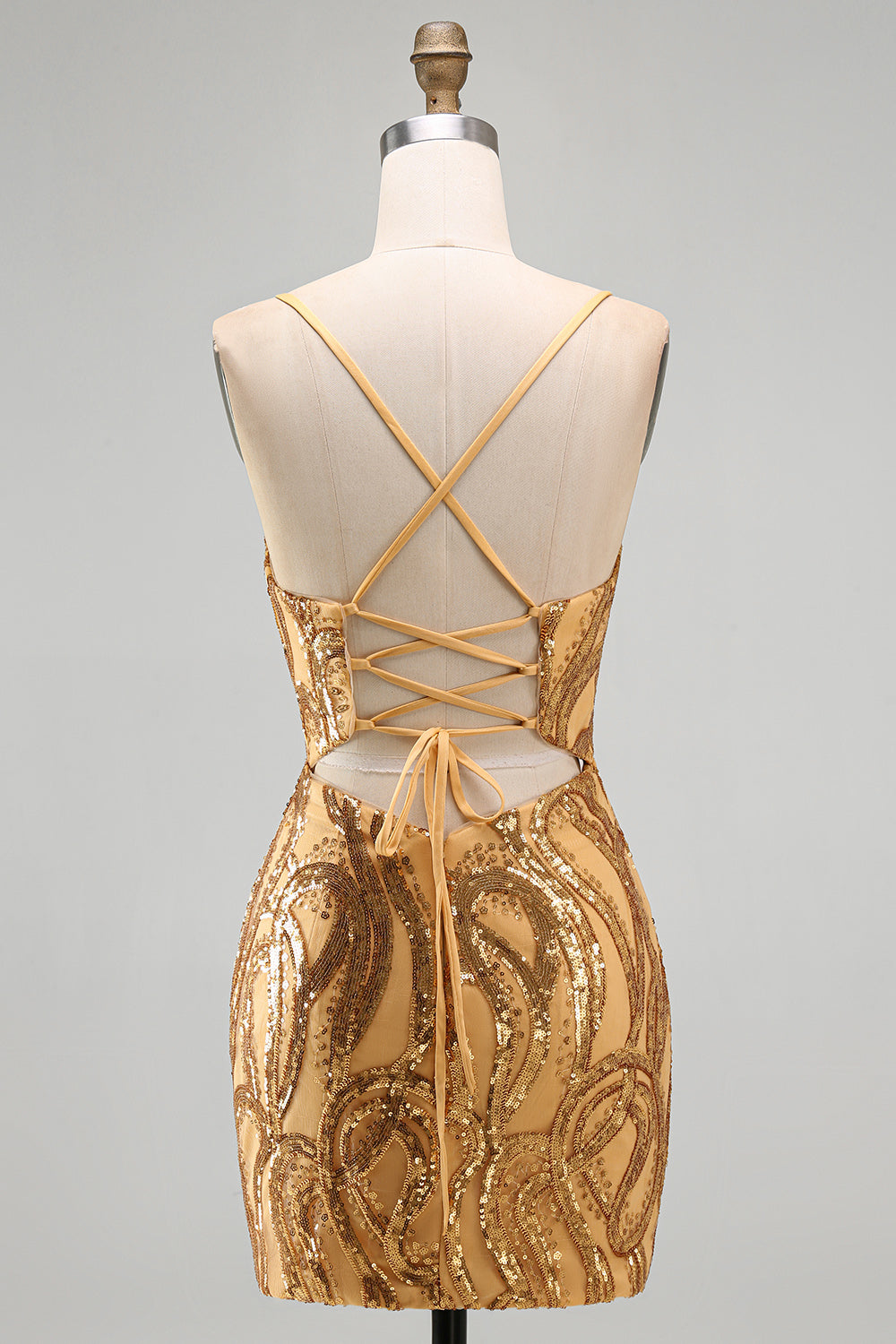 Sparkly Gold Sequin Tight V-Neck Short Homecoming Dress
