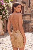Sparkly Gold Sequin Tight V-Neck Short Homecoming Dress