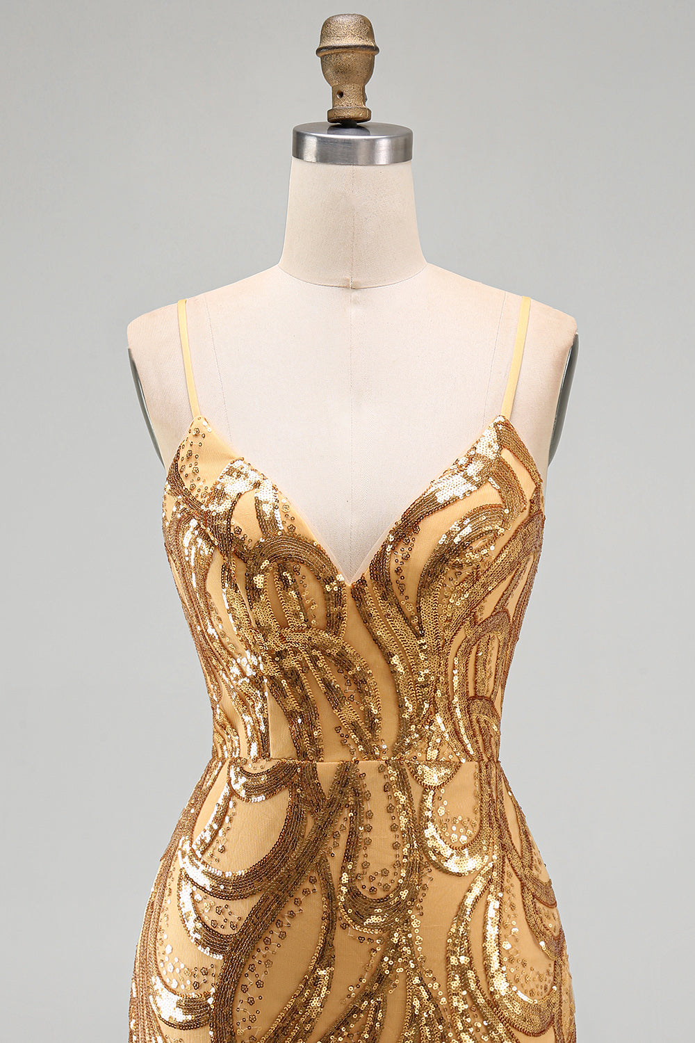 Sparkly Gold Sequin Tight V-Neck Short Homecoming Dress