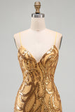 Sparkly Gold Sequin Tight V-Neck Short Homecoming Dress