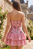 Sparkly Sky Blue Floral Sequin Ruffled Short Homecoming Dress