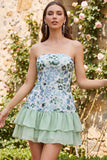 Sparkly Sky Blue Floral Sequin Ruffled Short Homecoming Dress