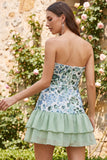 Sparkly Sky Blue Floral Sequin Ruffled Short Homecoming Dress