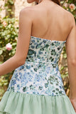 Sparkly Sky Blue Floral Sequin Ruffled Short Homecoming Dress
