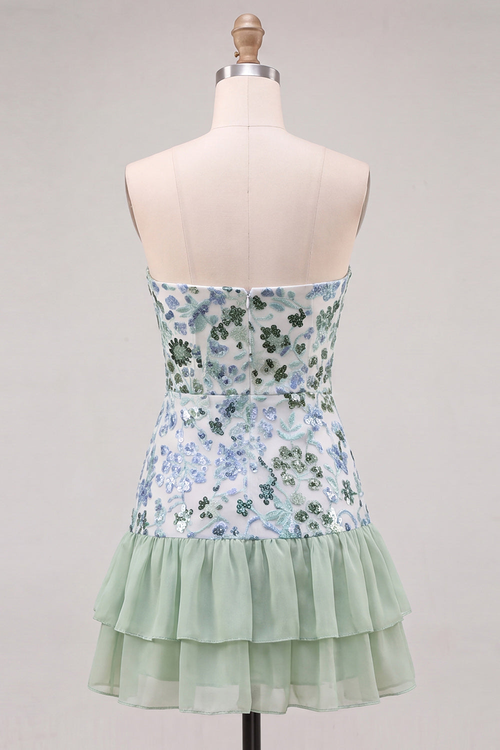 Sparkly Sky Blue Floral Sequin Ruffled Short Homecoming Dress