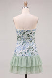 Sparkly Sky Blue Floral Sequin Ruffled Short Homecoming Dress