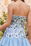 Sparkly Sky Blue Floral Sequin Ruffled Short Homecoming Dress