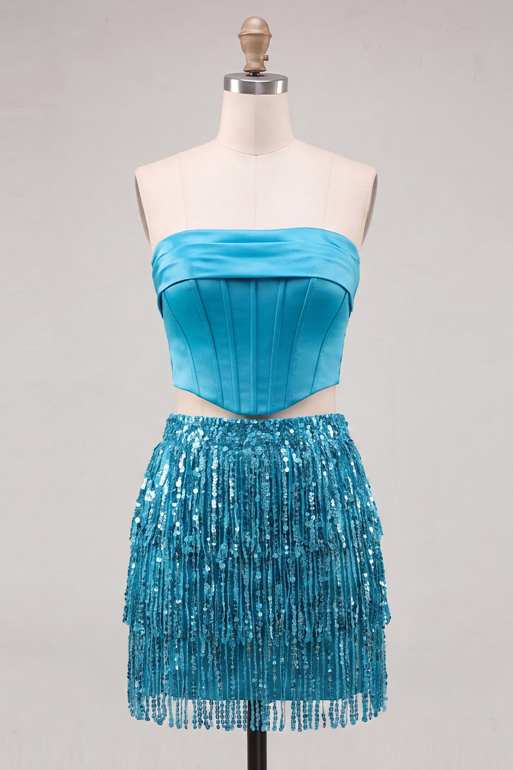 Sparkly Royal Blue Corset Sequin Short Homecoming Dress with Fringes
