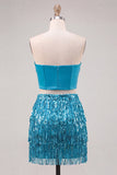Sparkly Royal Blue Corset Sequin Short Homecoming Dress with Fringes