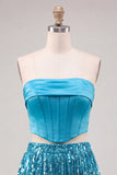 Sparkly Royal Blue Corset Sequin Short Homecoming Dress with Fringes