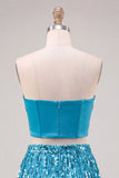 Sparkly Royal Blue Corset Sequin Short Homecoming Dress with Fringes