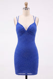Sparkly Lilac Beaded Tight Spaghetti Straps Short Homecoming Dress