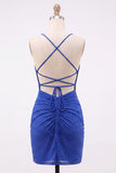 Sparkly Lilac Beaded Tight Spaghetti Straps Short Homecoming Dress