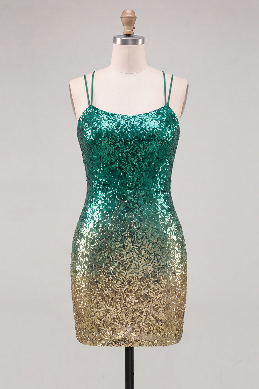 Sparkly Green and Gold Sequin Short Tight Homecoming Dress