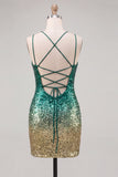 Sparkly Green and Gold Sequin Short Tight Homecoming Dress