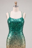 Sparkly Green and Gold Sequin Short Tight Homecoming Dress