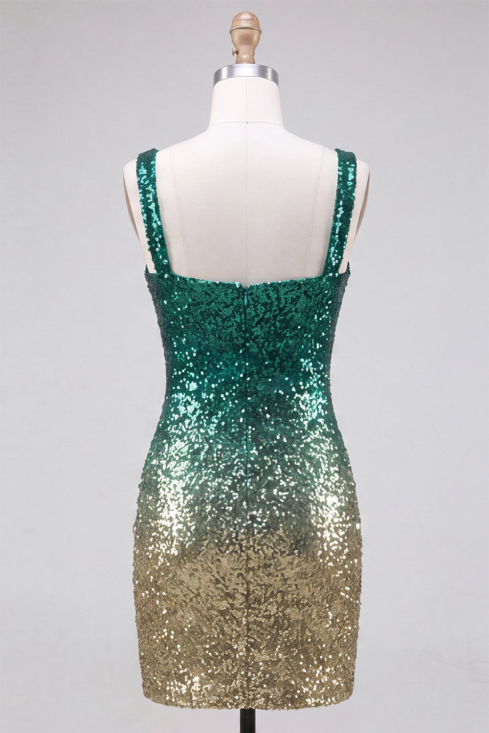 Green and Gold Sparkly Sequin Short Tight Homecoming Dress with Slit