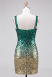 Green and Gold Sparkly Sequin Short Tight Homecoming Dress with Slit