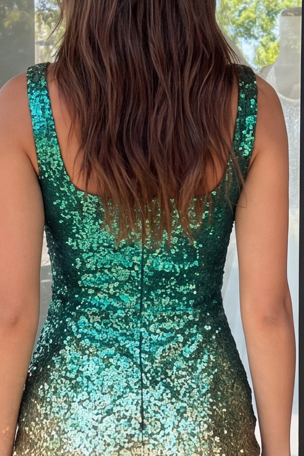 Green and Gold Sparkly Sequin Short Tight Homecoming Dress with Slit