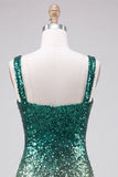 Green and Gold Sparkly Sequin Short Tight Homecoming Dress with Slit