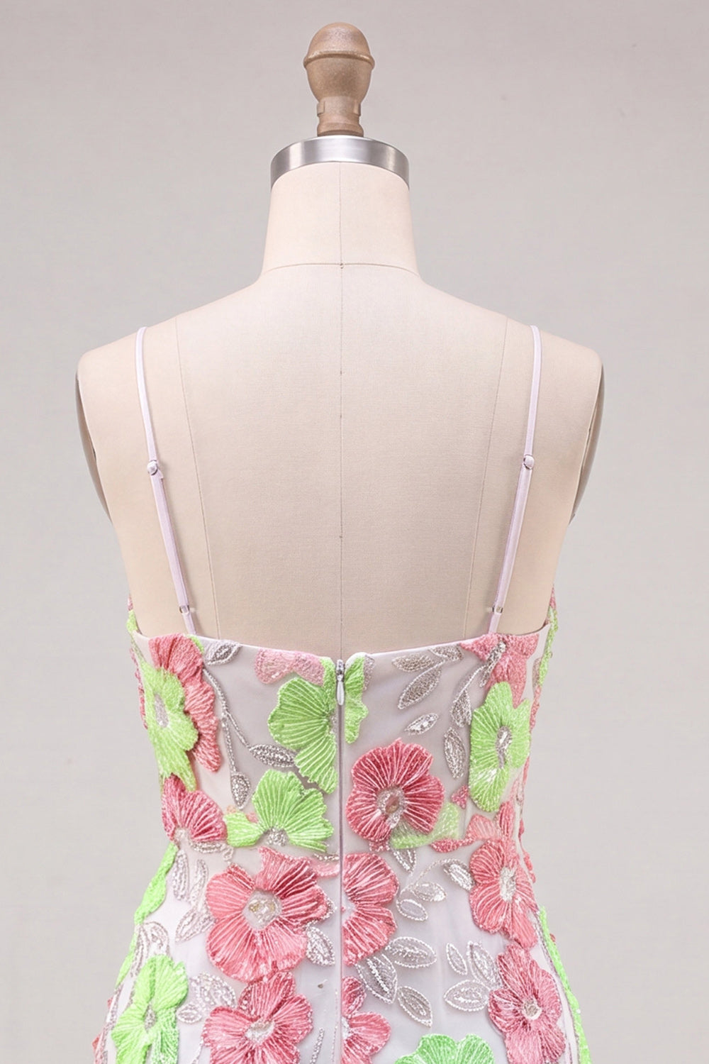 Pink and Green Flower Keyhole Halter Tight Short Homecoming Dress