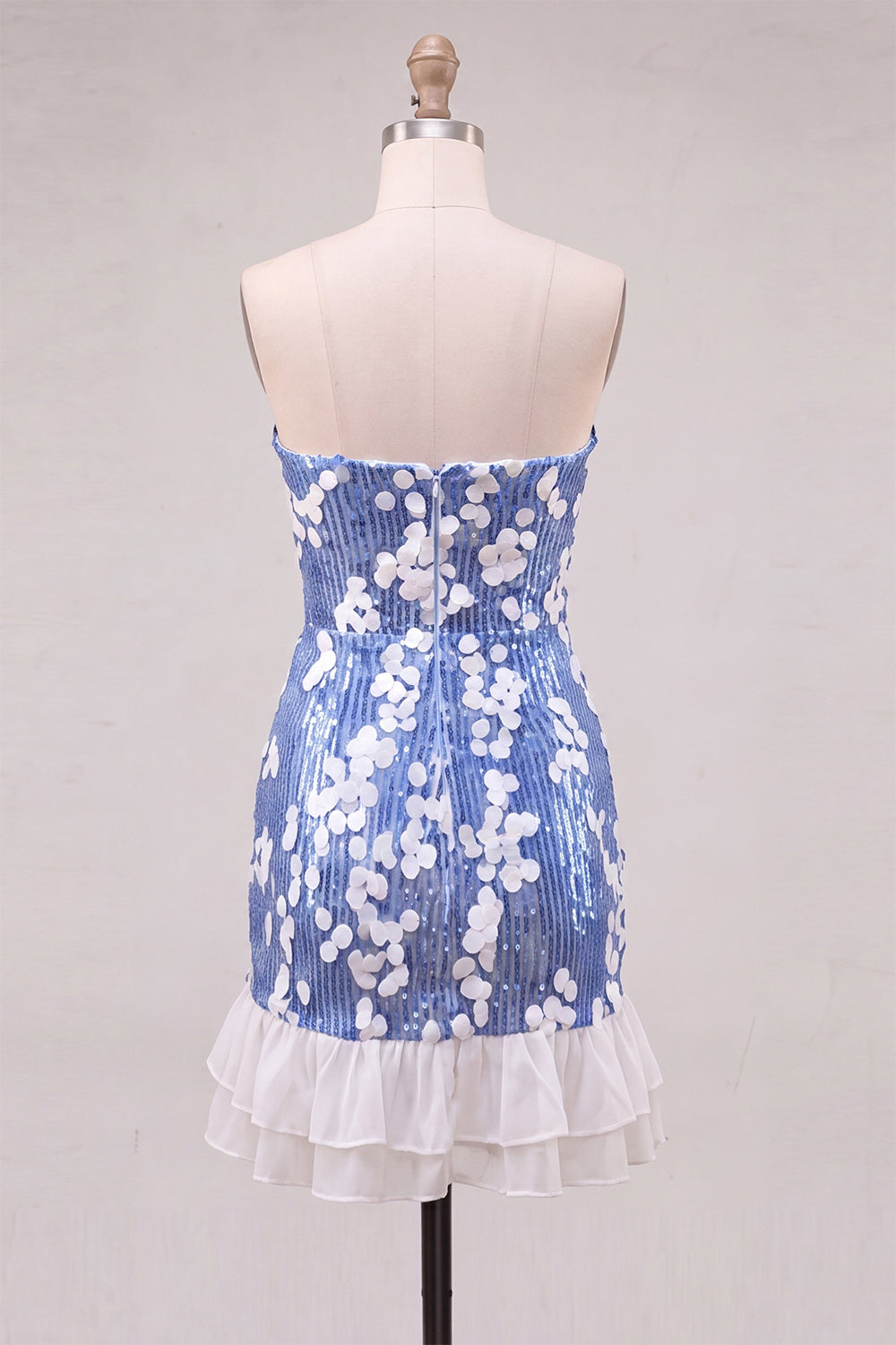 Sparkly Blue Sequin Strapless Short Homecoming Dress with Ruffles