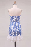 Sparkly Blue Sequin Strapless Short Homecoming Dress with Ruffles