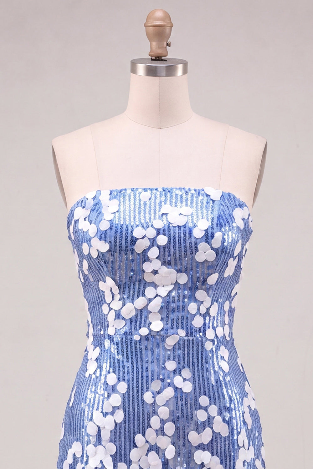 Sparkly Blue Sequin Strapless Short Homecoming Dress with Ruffles