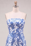 Sparkly Blue Sequin Strapless Short Homecoming Dress with Ruffles