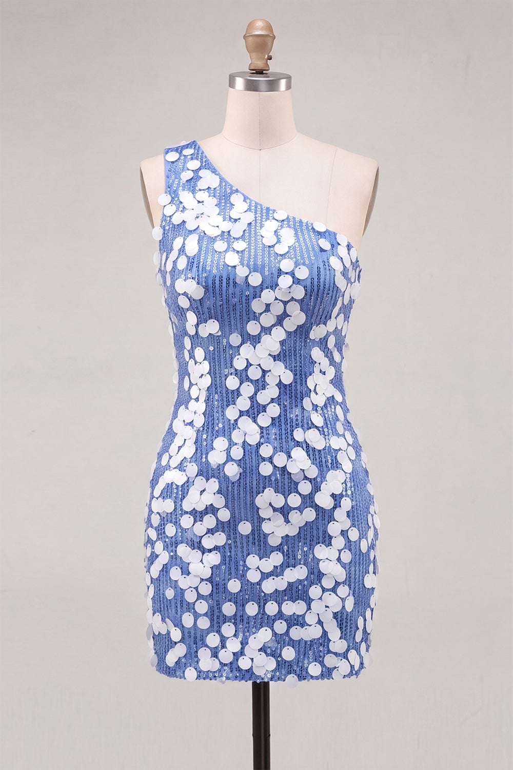 Sparkly Blue Sequin One Shoulder Tight Short Homecoming Dress