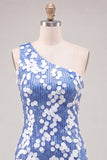 Sparkly Blue Sequin One Shoulder Tight Short Homecoming Dress