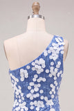 Sparkly Blue Sequin One Shoulder Tight Short Homecoming Dress