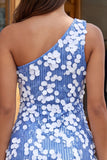 Sparkly Blue Sequin One Shoulder Tight Short Homecoming Dress
