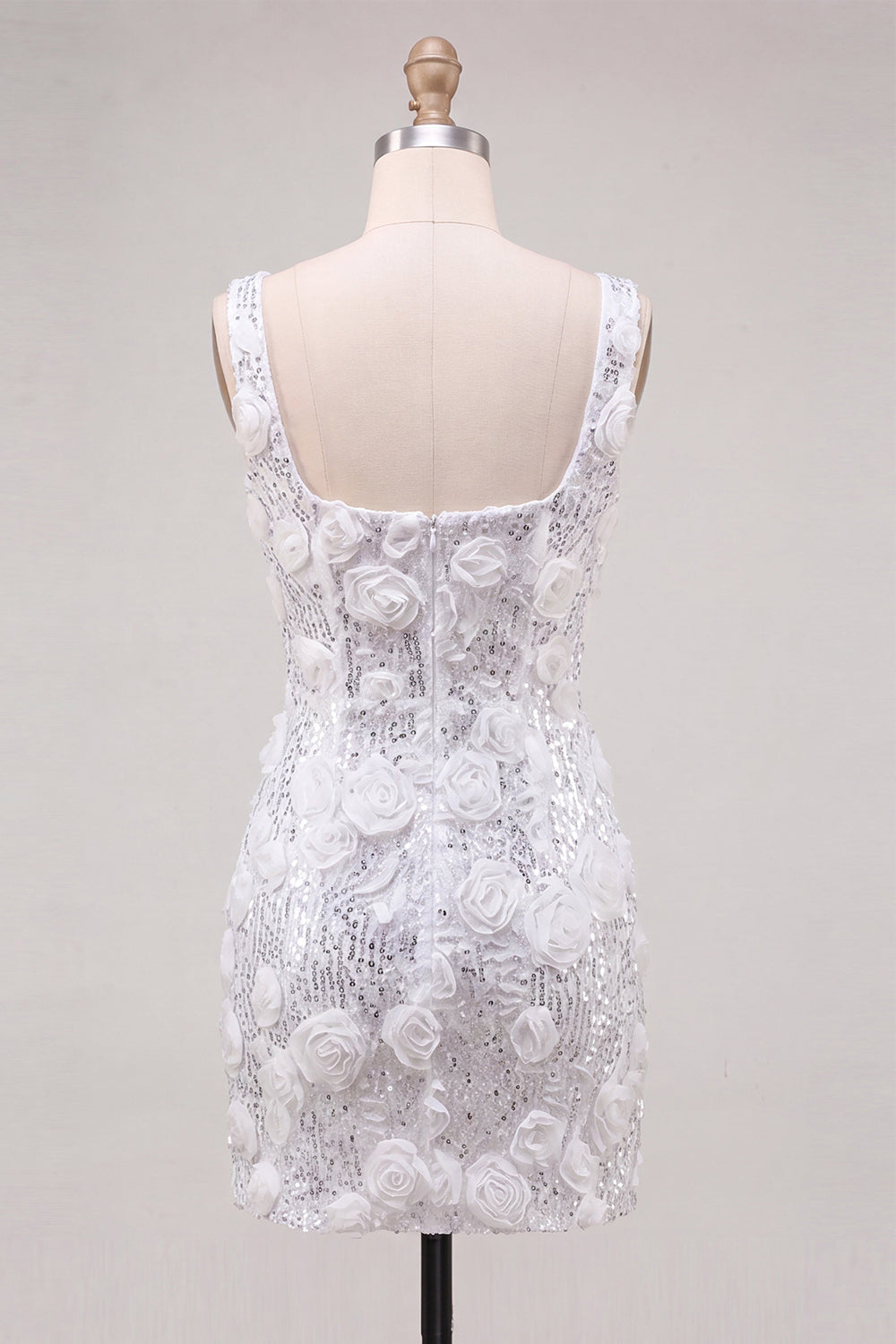 Ivory Floral Sparkly Sequin Short Tight Homecoming Dress with Slit