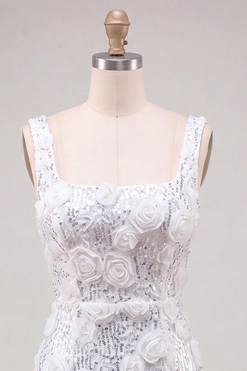 Ivory Floral Sparkly Sequin Short Tight Homecoming Dress with Slit