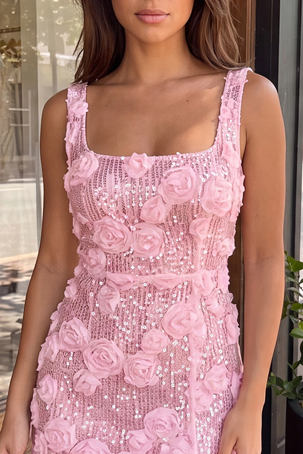 Ivory Floral Sparkly Sequin Short Tight Homecoming Dress with Slit