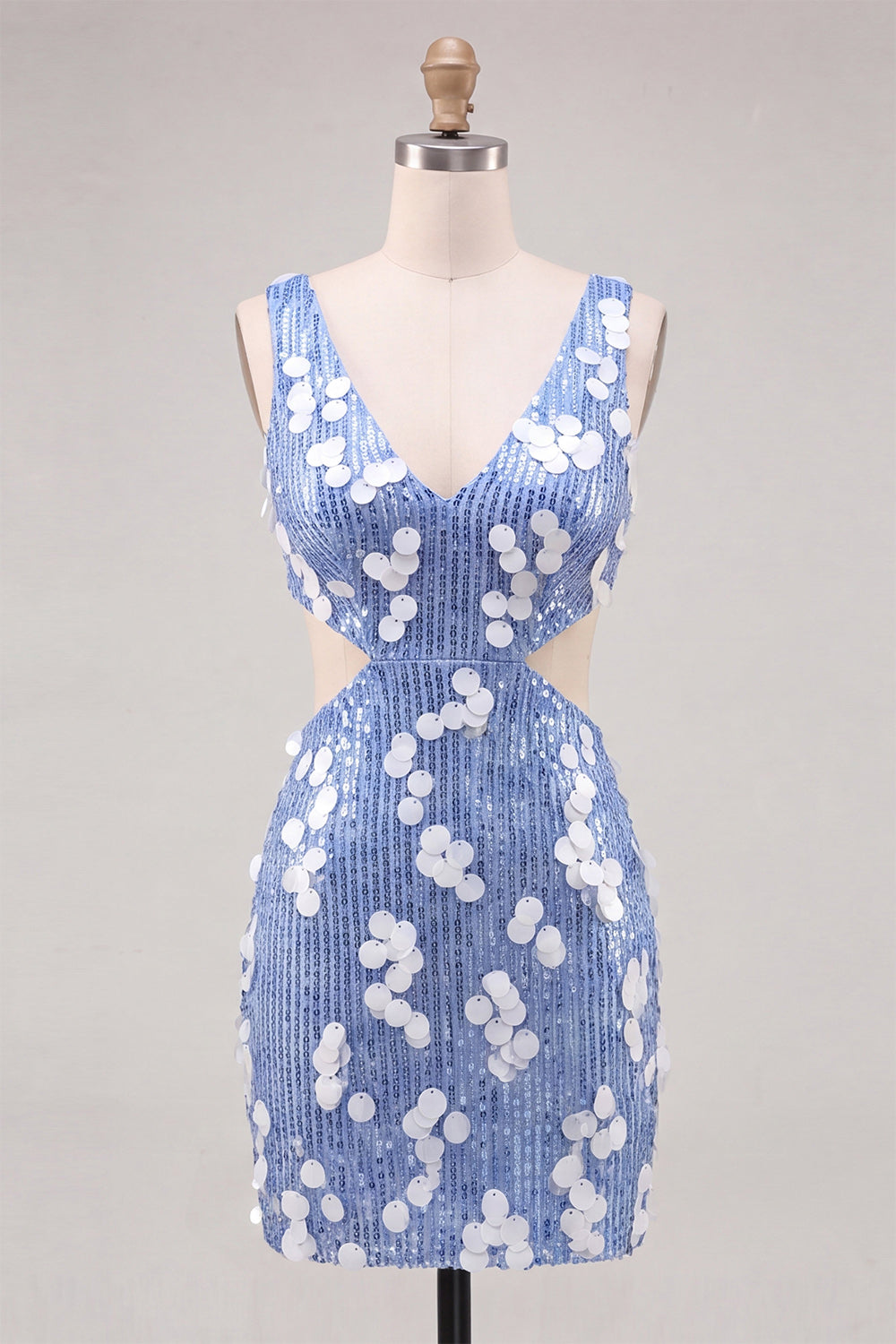 Blue Sequin Sparkly Cut Out Tight Short Homecoming Dress