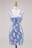 Blue Sequin Sparkly Cut Out Tight Short Homecoming Dress