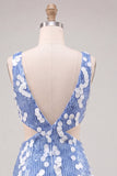 Blue Sequin Sparkly Cut Out Tight Short Homecoming Dress