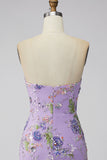 Floral Pink Sparkly Sequin Strapless Tight Short Homecoming Dress