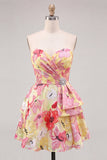 Floral Sparkly Pink Sweetheart Beaded Short Homecoming Dress