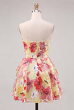 Floral Sparkly Pink Sweetheart Beaded Short Homecoming Dress
