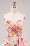 Floral Sparkly Pink Sweetheart Beaded Short Homecoming Dress