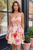 Floral Sparkly Pink Sweetheart Beaded Short Homecoming Dress