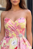 Floral Sparkly Pink Sweetheart Beaded Short Homecoming Dress