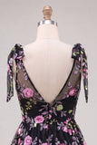 Floral Black Sparkly Sequin Short Homecoming Dress with Bows